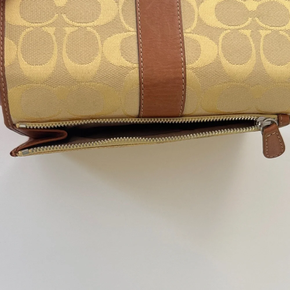 Coach Pale Yellow/Gold and Brown Logo Fabric & Leather Women's Wallet - Picture 11 of 16